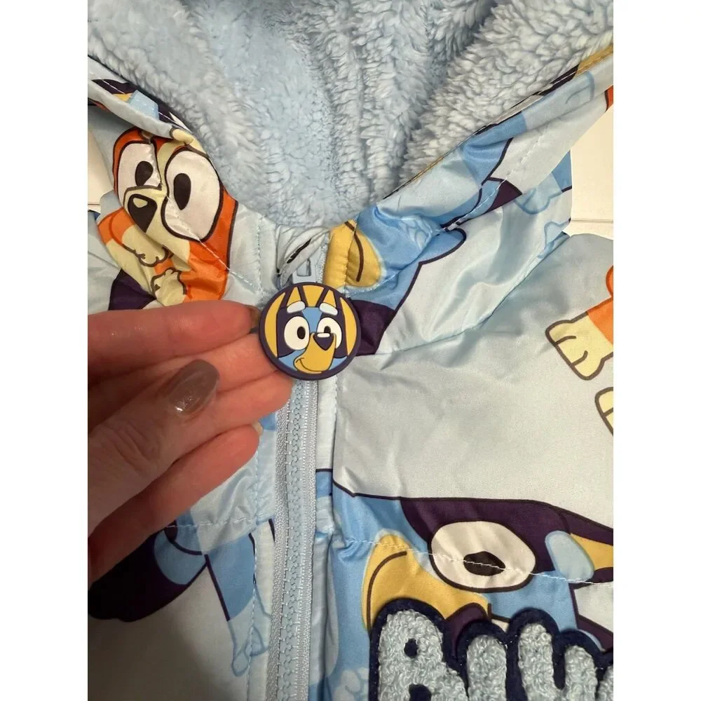 Bluey Boys 5T Puffer Jacket Light Blue Hooded Sherpa Lined Cat Ears NWT